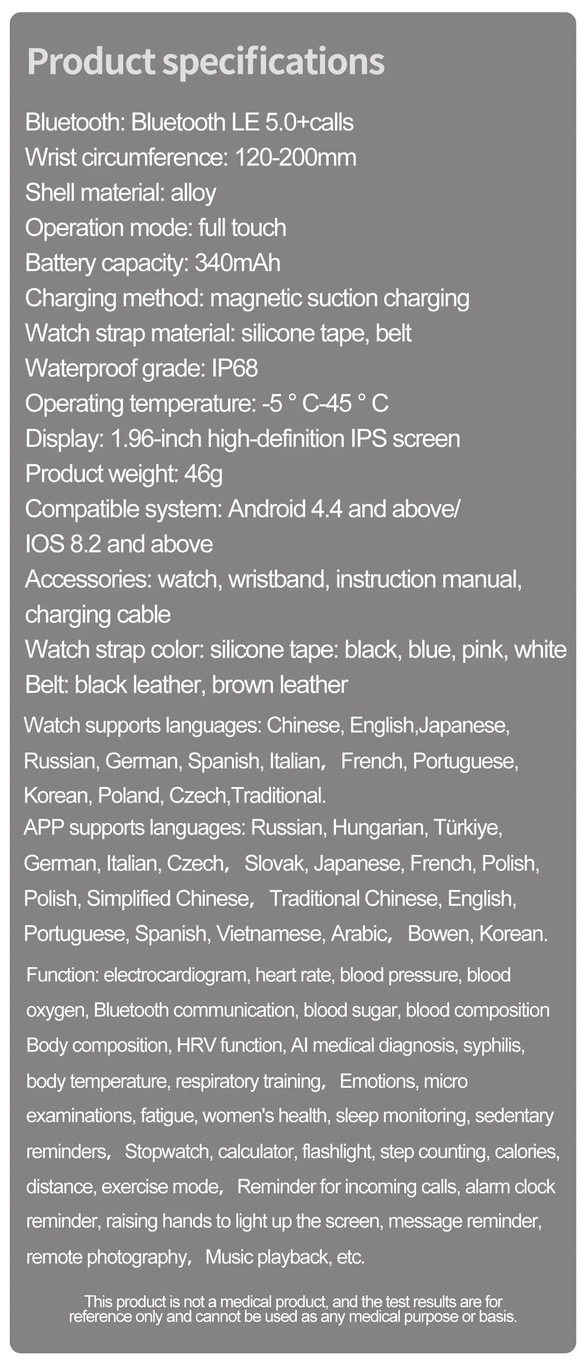 2024New AI Medical Diagnosis Blood Lipids Uric Acid Blood Glucose Smart Watch Men ECG+PPG Voice Bluetooth Call Health Smartwatch