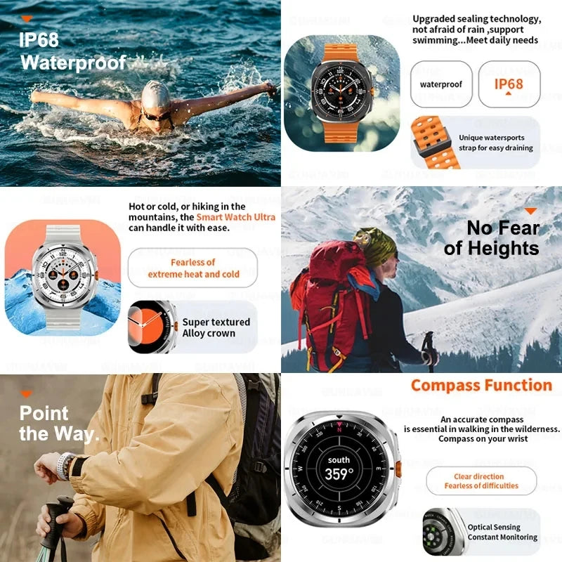 2024 Watch 7 Ultra 47mm Smart Watch IP68 Waterproof Bluetooth Call Compass Smartwatch for Men Women 1.46" AMOLED Screen SpO2