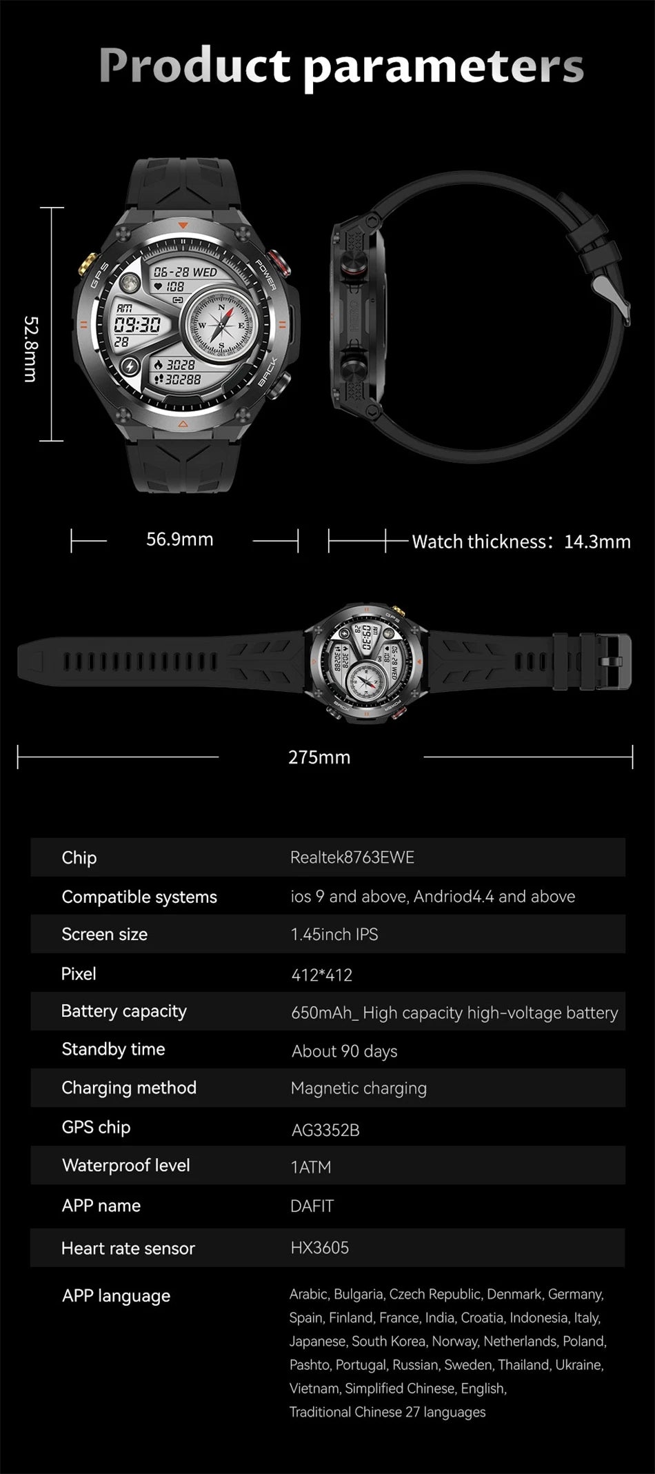 2024 New Smart Watch Men GPS orientation BT Call 650mAh 1ATM Sport Health Monitoring Compass Smartwatch Women For Huawei Xiaomi