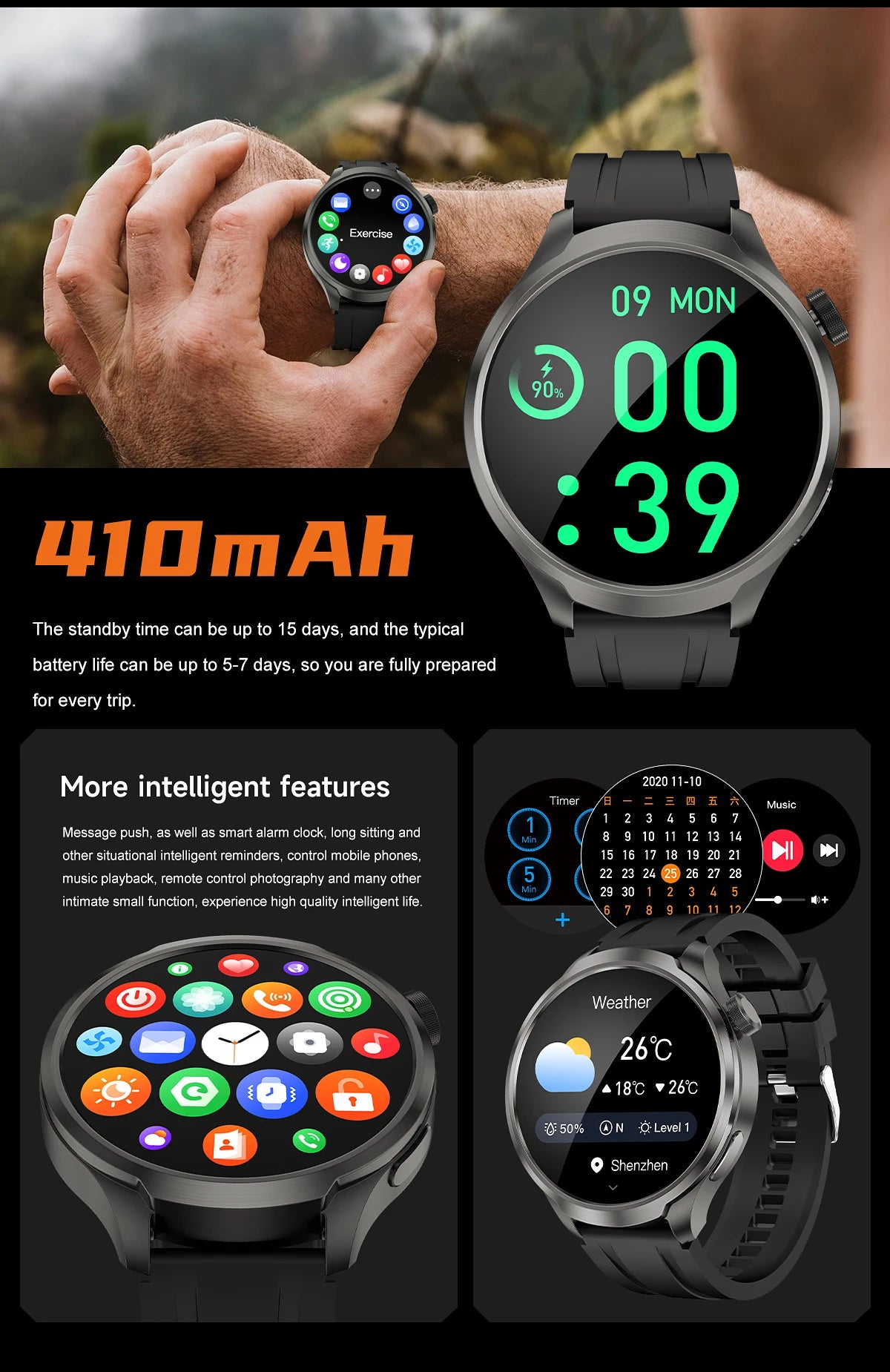 2024 New GPS Sports NFC Fashion Smartwatch Men's 1.85 "AMOLED Screen Heart Rate Blood Pressure Health Smart Watch For Huawei IOS