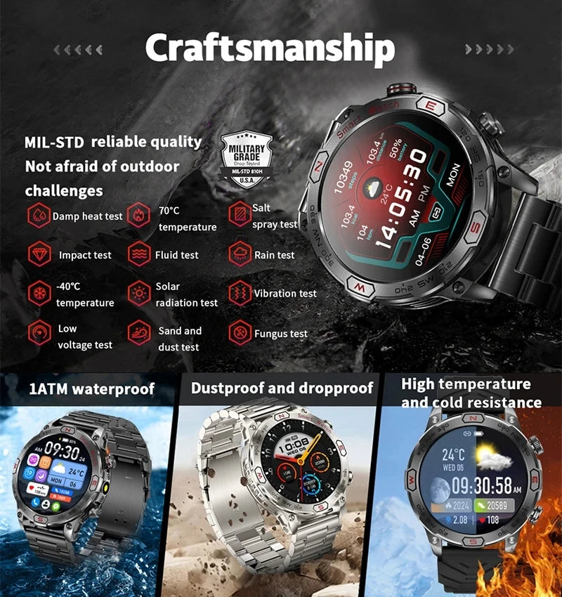 2024 New Outdoor Military GPS Smart Watch Men AMOLED HD Screen Heart Rate Blood Pressure Bluetooth Call Waterproof Smartwatches