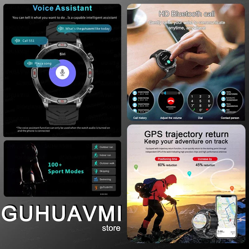 2024 New Outdoor Military GPS Smart Watch Men AMOLED HD Screen Heart Rate Blood Pressure Bluetooth Call Waterproof Smartwatches