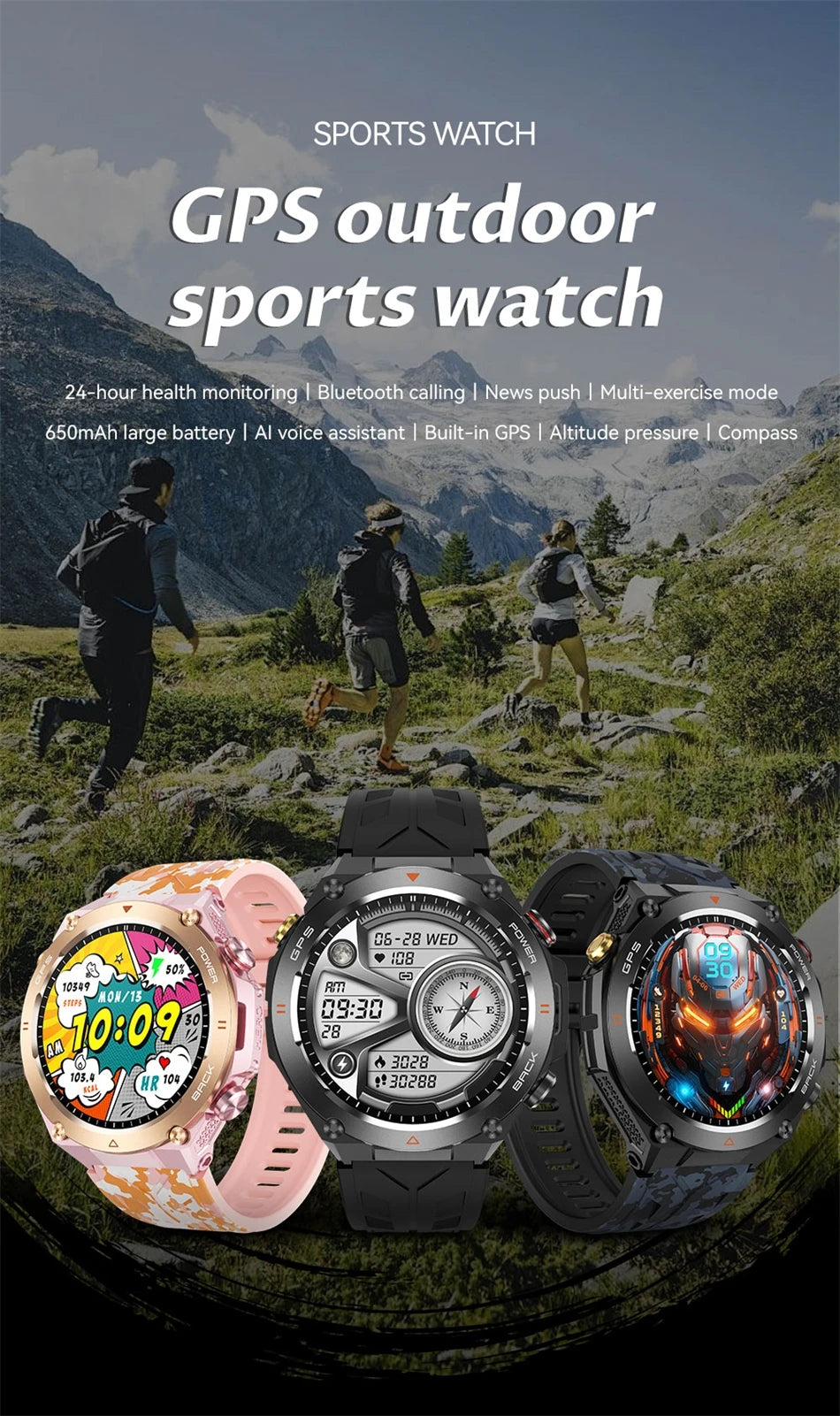 2024 New Smart Watch Men GPS orientation BT Call 650mAh 1ATM Sport Health Monitoring Compass Smartwatch Women For Huawei Xiaomi