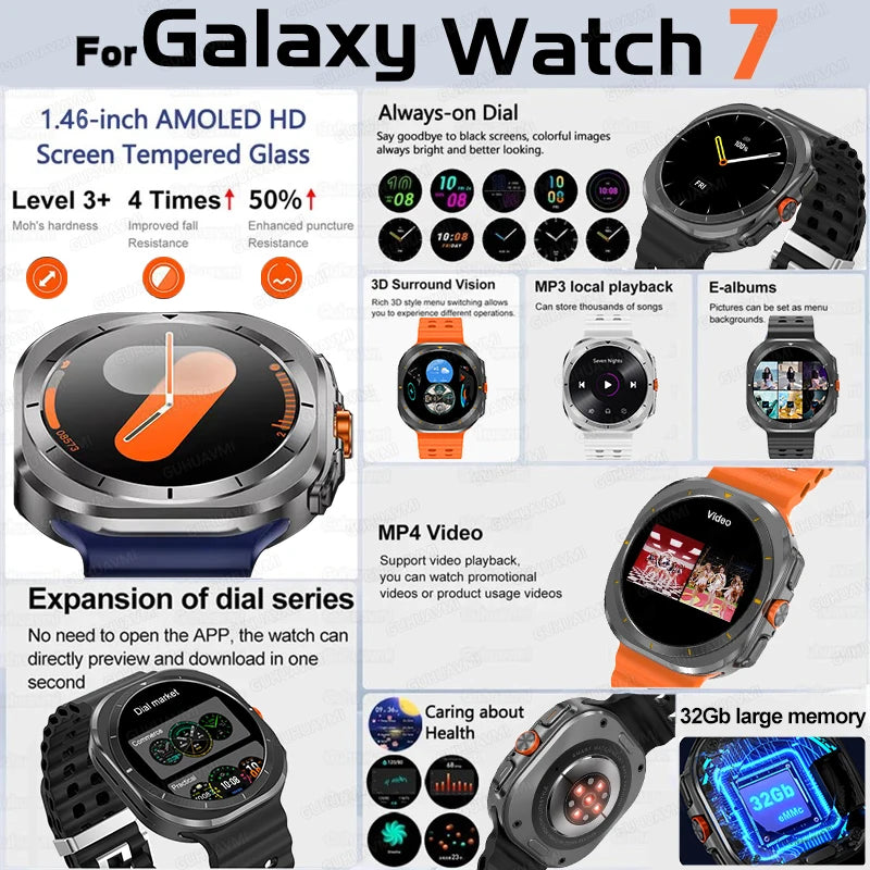 2024 Watch 7 Ultra 47mm Smart Watch IP68 Waterproof Bluetooth Call Compass Smartwatch for Men Women 1.46" AMOLED Screen SpO2