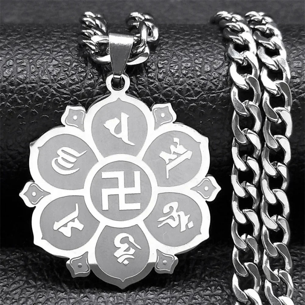 Fashion Hot Stainless Steel Necklace Buddhist Swastika Pendant Necklace Men And Women Fashion Charm Body Jewelry