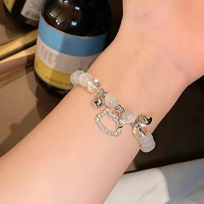 Hello kitty Cats Bracelet Couple Friend Gift Y2k Crystal Bracelet Love Bell Bracelets For Shiny Beads Metal Bracelet Jewelry