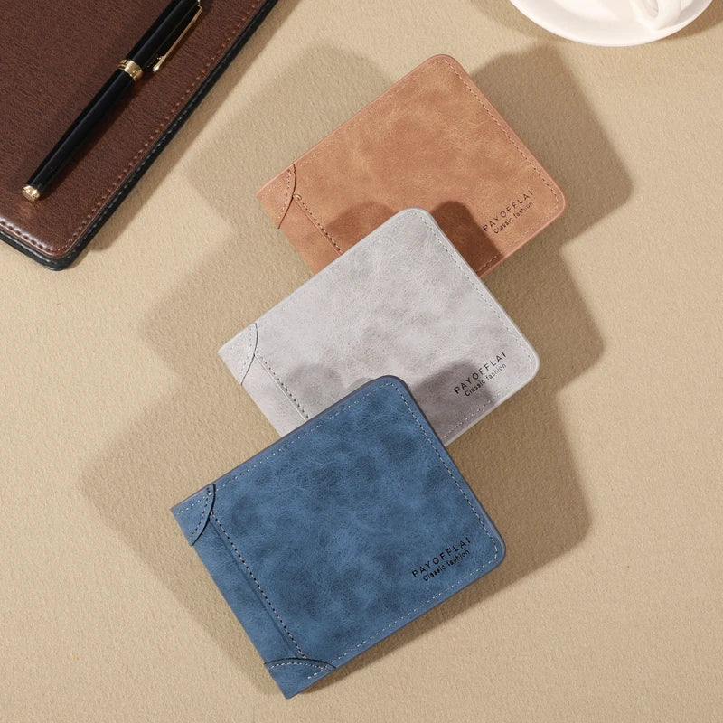 Vintage Matte Leather Men's Wallet - Coffee Tri-fold with Multi-Card Slots, Money Clip, and Eyelet Detail