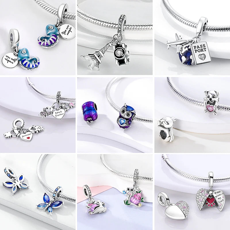 925 Sterling Silver Blue Chameleon Charms Fit Pendant Original Bracelets Family Puppy Clip Charm Beads DIY Ladies Jewelry Gifts