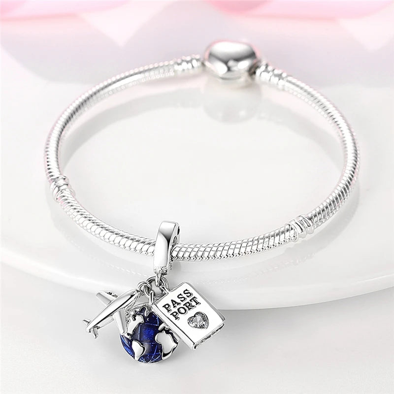 925 Sterling Silver Blue Chameleon Charms Fit Pendant Original Bracelets Family Puppy Clip Charm Beads DIY Ladies Jewelry Gifts