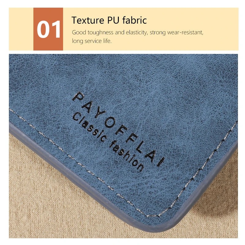 Vintage Matte Leather Men's Wallet - Coffee Tri-fold with Multi-Card Slots, Money Clip, and Eyelet Detail