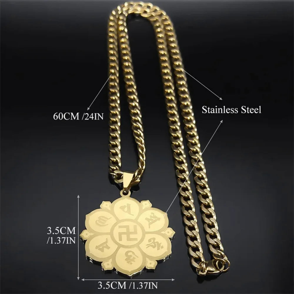 Fashion Hot Stainless Steel Necklace Buddhist Swastika Pendant Necklace Men And Women Fashion Charm Body Jewelry