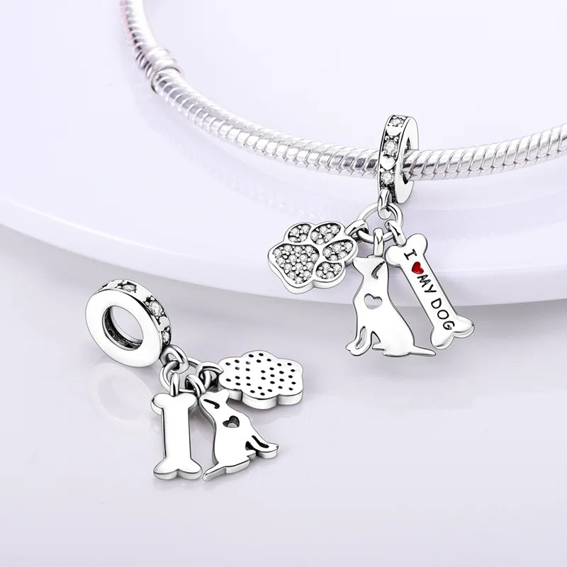 925 Sterling Silver Blue Chameleon Charms Fit Pendant Original Bracelets Family Puppy Clip Charm Beads DIY Ladies Jewelry Gifts