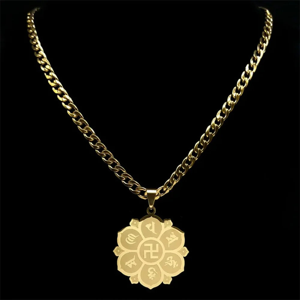 Fashion Hot Stainless Steel Necklace Buddhist Swastika Pendant Necklace Men And Women Fashion Charm Body Jewelry
