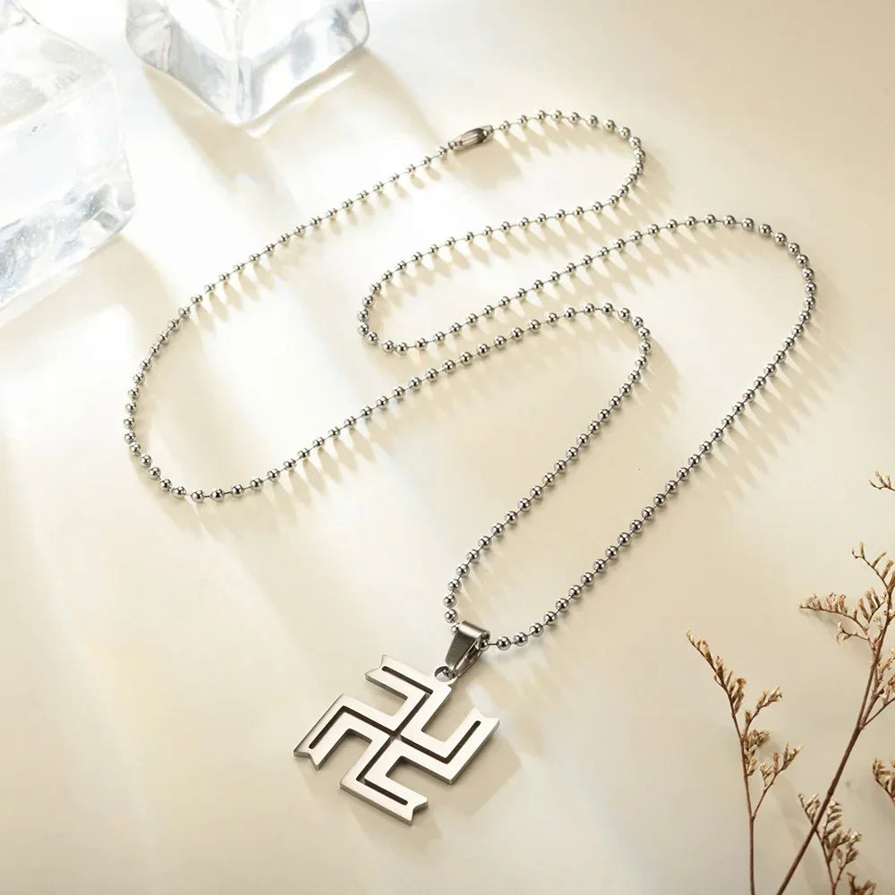 Fashion Hot Stainless Steel Necklace Buddhist Swastika Pendant Necklace Men And Women Fashion Charm Body Jewelry