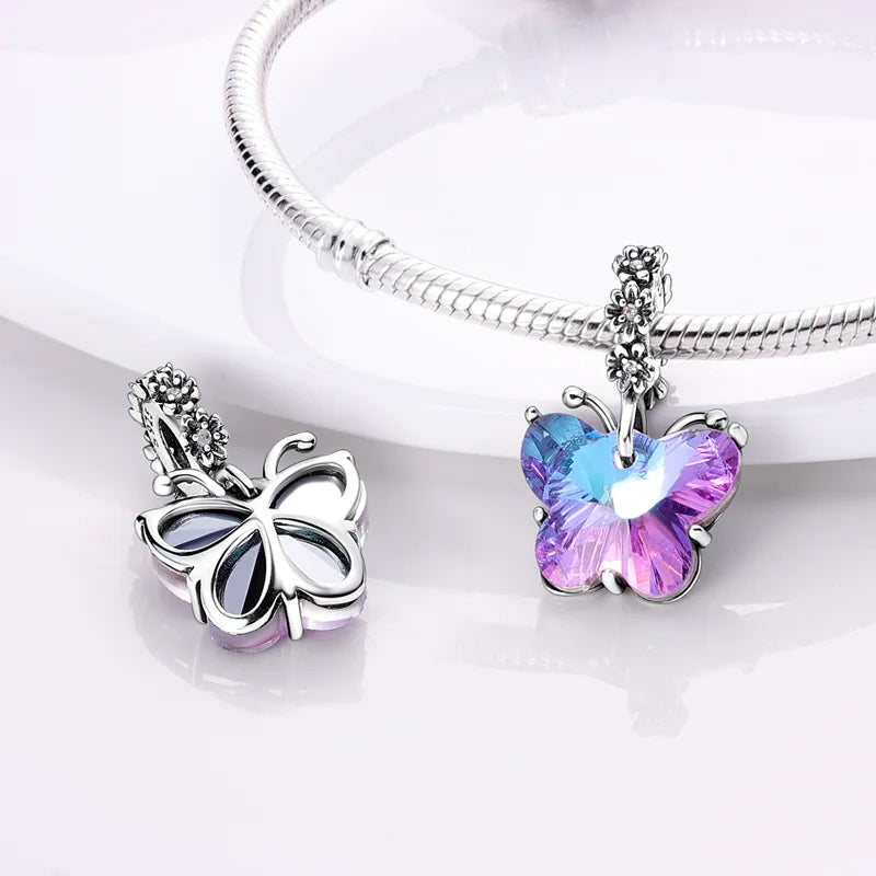925 Sterling Silver Blue Chameleon Charms Fit Pendant Original Bracelets Family Puppy Clip Charm Beads DIY Ladies Jewelry Gifts