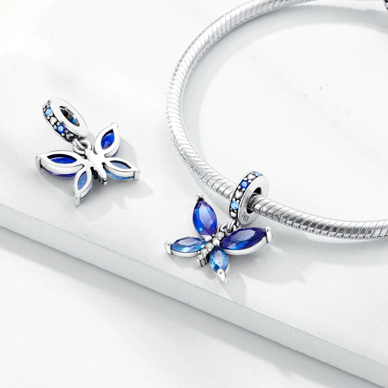925 Sterling Silver Blue Chameleon Charms Fit Pendant Original Bracelets Family Puppy Clip Charm Beads DIY Ladies Jewelry Gifts