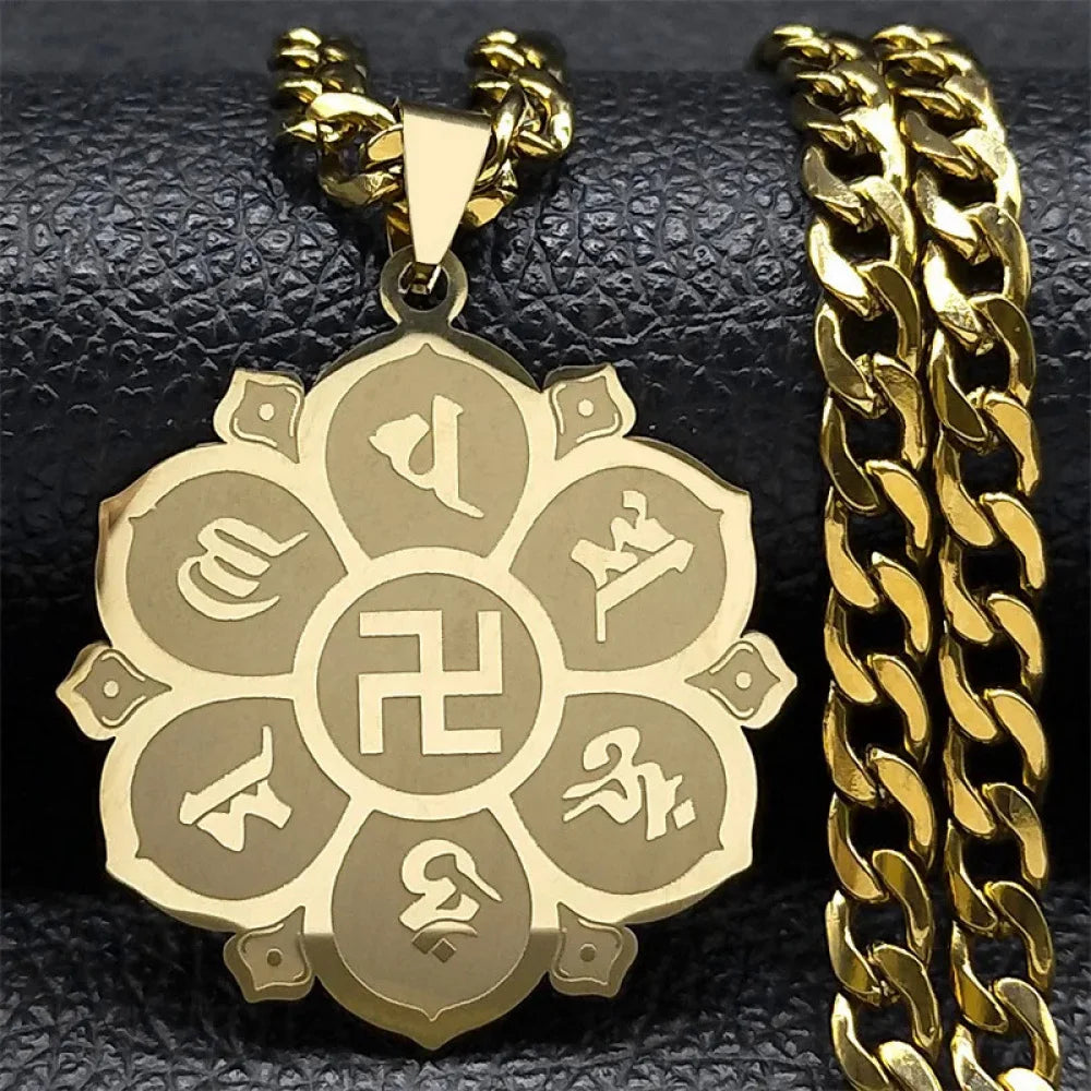 Fashion Hot Stainless Steel Necklace Buddhist Swastika Pendant Necklace Men And Women Fashion Charm Body Jewelry