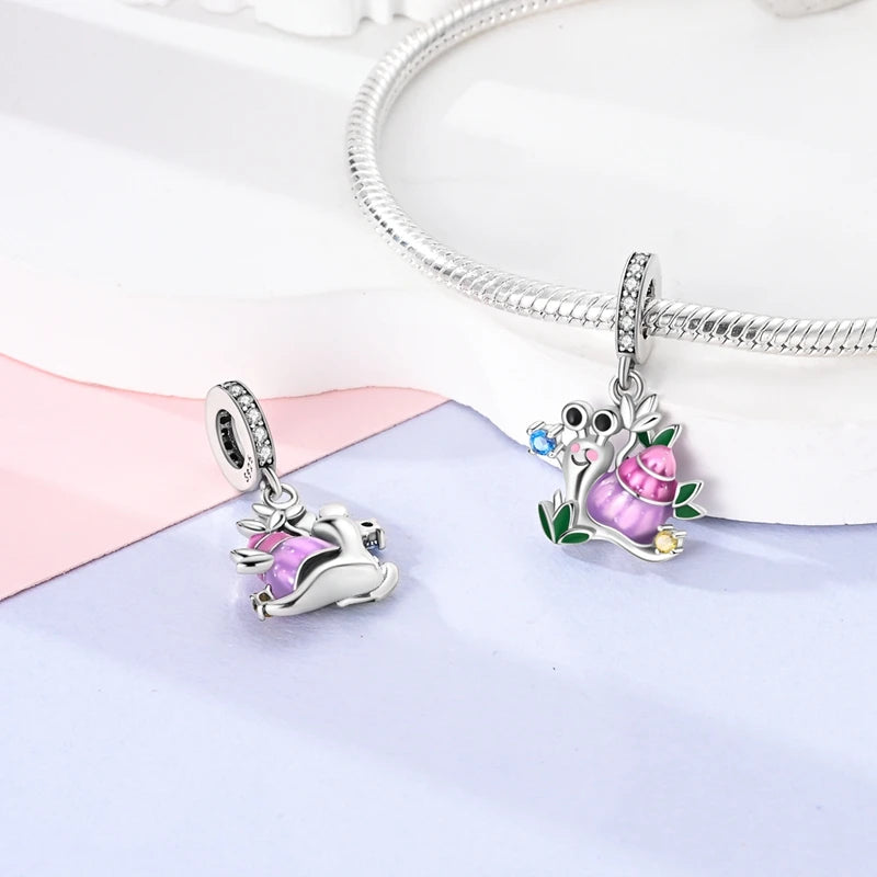 925 Sterling Silver Blue Chameleon Charms Fit Pendant Original Bracelets Family Puppy Clip Charm Beads DIY Ladies Jewelry Gifts
