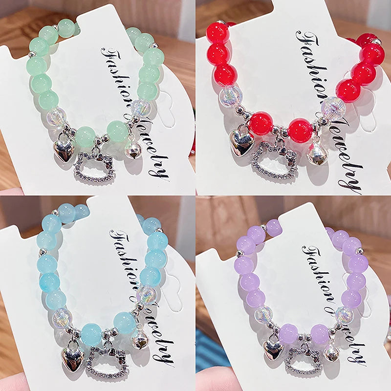 Hello kitty Cats Bracelet Couple Friend Gift Y2k Crystal Bracelet Love Bell Bracelets For Shiny Beads Metal Bracelet Jewelry