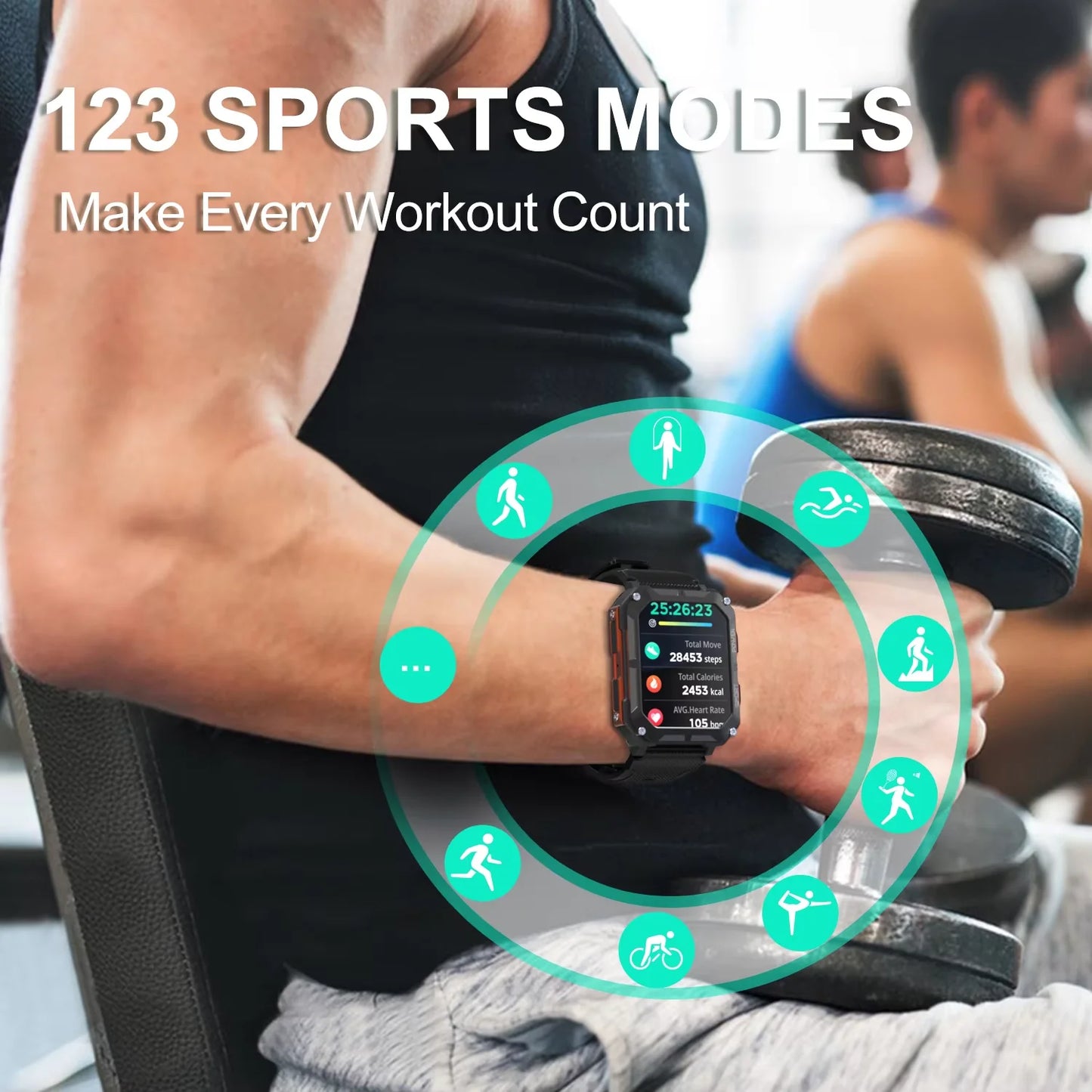 C20Pro Sports Smart Watch Men Bluetooth Call Smartwatch IP68 Waterproof Multi Sports Mode Health Monitoring Military Smartwatch