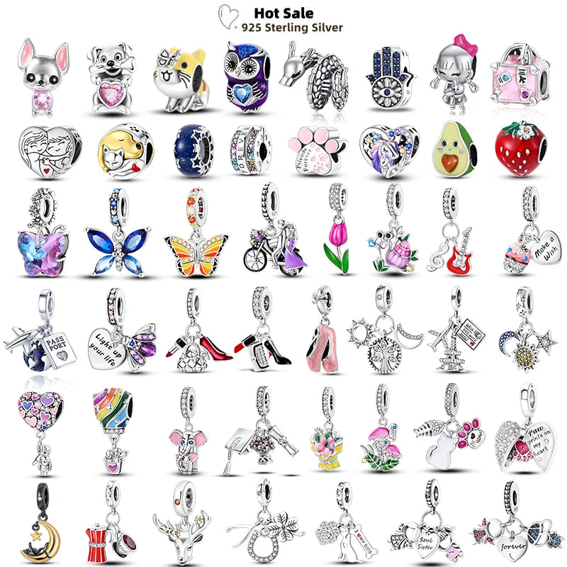 925 Sterling Silver Blue Chameleon Charms Fit Pendant Original Bracelets Family Puppy Clip Charm Beads DIY Ladies Jewelry Gifts