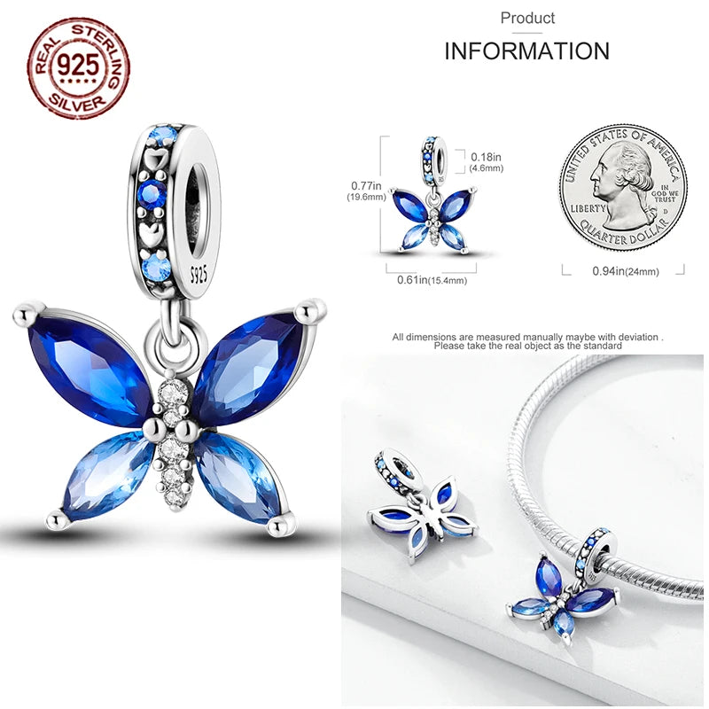 925 Sterling Silver Blue Chameleon Charms Fit Pendant Original Bracelets Family Puppy Clip Charm Beads DIY Ladies Jewelry Gifts